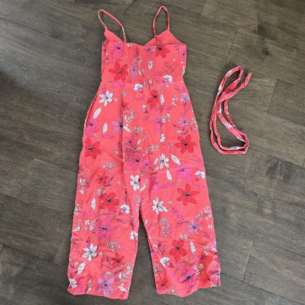 Banana Republic Floral Linen Blend Jumpsuit Size 6 P EUC